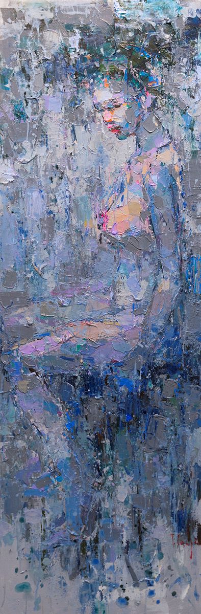 Grey Nude - Vietnamese Oil Painting by Artist Danh Cuong