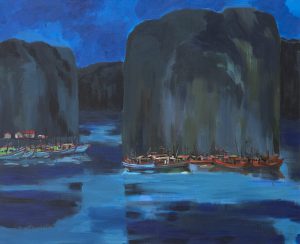 Blue Night Ha Long - Acrylic Painting by Artist Vu Manh Tan