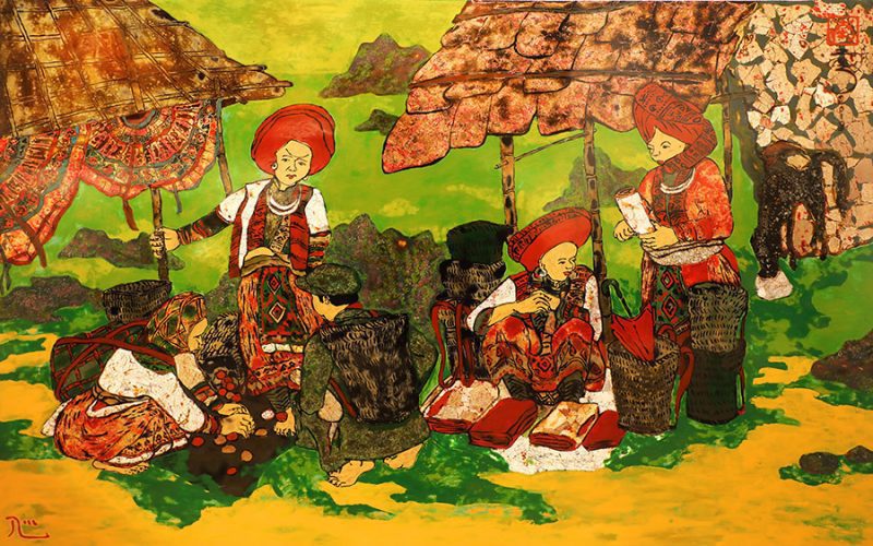 Ha Nhi Market - lacquer paintings of tran thieu nam