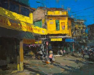 Hang Duong Street II - Vietnamese Oil Painting by Artist Pham Hoang Minh