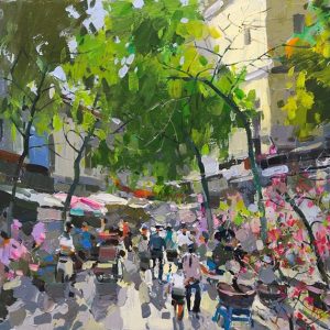 Hang Luoc Market in Spring - Vietnamese Oil Painting by Artist Pham Hoang Minh