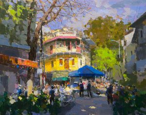 Hang Ma Street II - Vietnamese Acrylic Painting by Artist Pham Hoang Minh