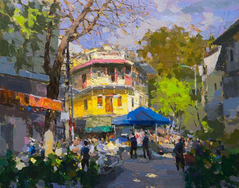 Hang Ma Street II - Vietnamese Acrylic Painting by Artist Pham Hoang Minh