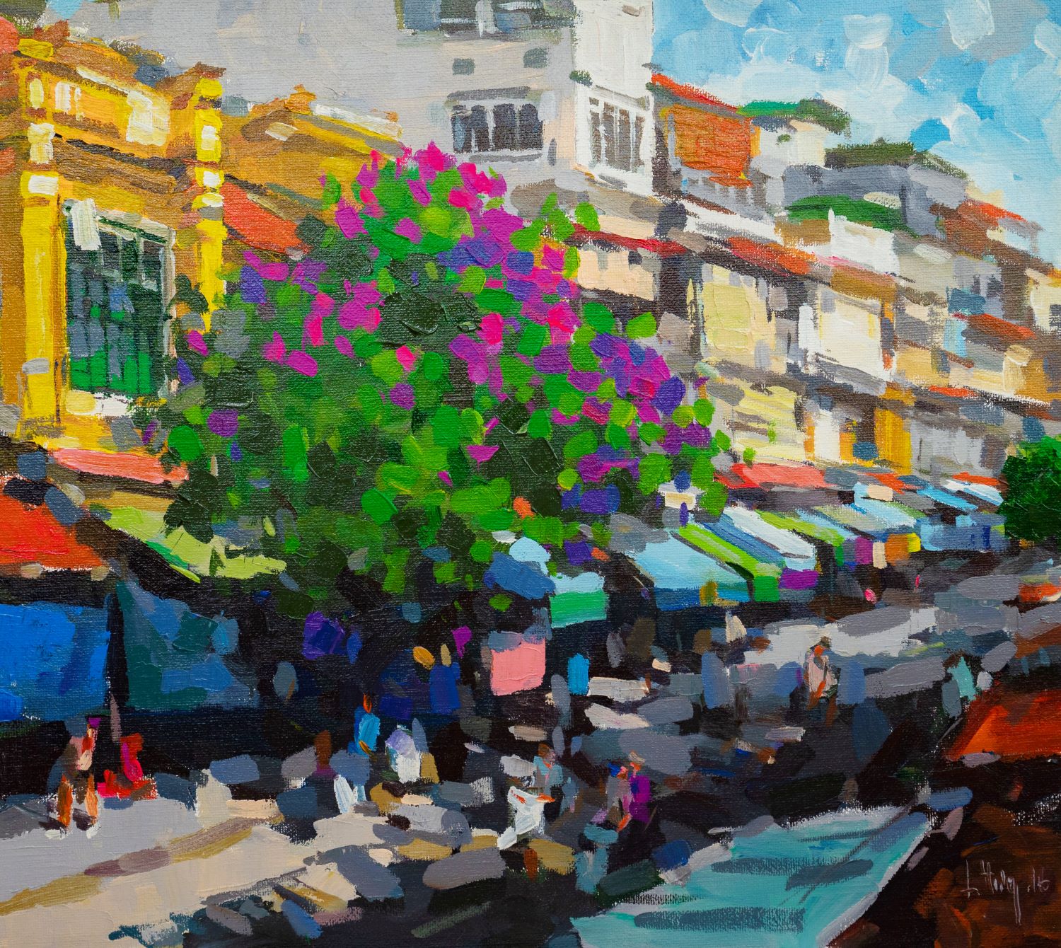 Hang Ngang Street - Vietnamese Oil Painting by Artist Le Huong