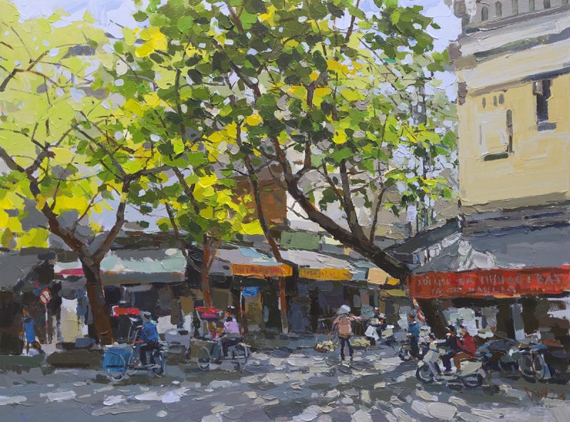 Hang Thiec Street - Vietnamese Oil Paintings by Artist Pham Hoang Minh