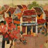 Hanoi Old Quarter - Vietnamese Lacquer Painting by Artist Le Khanh Hieu