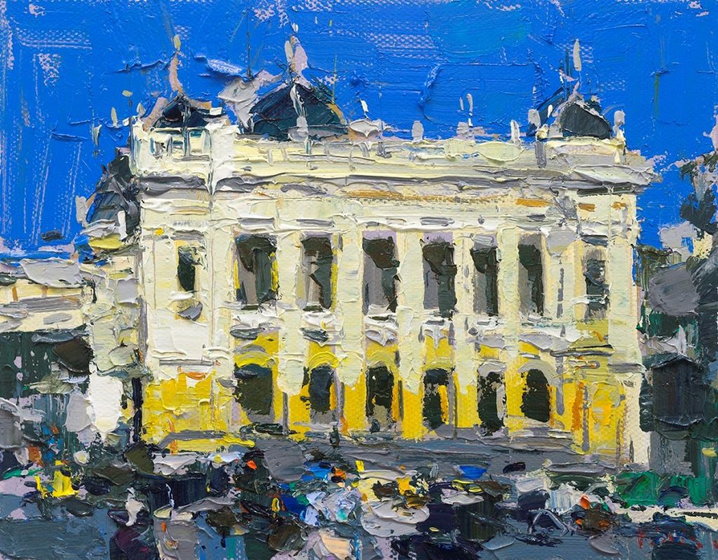 Hanoi Opera House II - Vietnamese Oil Painting by Artist Pham Hoang Minh
