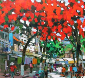 Hanoi Street in summer day, Vietnam Art Paintings