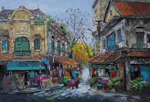 Hanoi in Spring - Vietnamese Oil Painting by Artist Giap Van Tuan