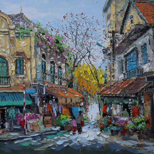Hanoi in Spring - Vietnamese Oil Painting by Artist Giap Van Tuan