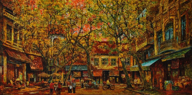 Hanoi in my Heart - Vietnamese Lacquer Painting by Artist Giap Van Tuan
