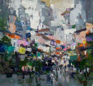 Hanoi in the Weekend - Vietnamese Oil Painting by Artist Pham Hoang Minh