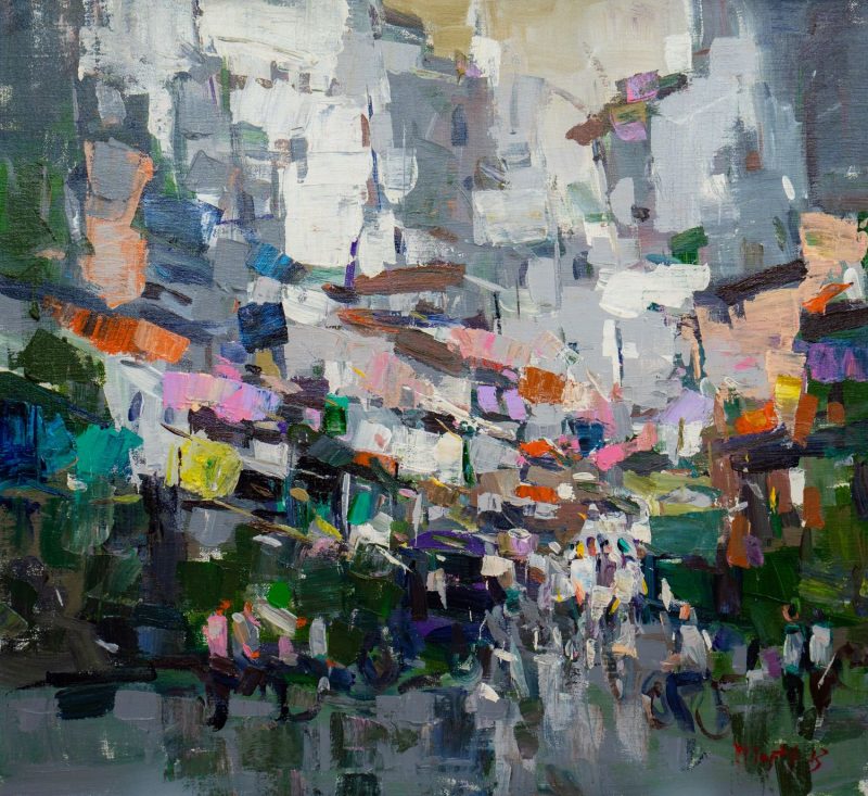 Hanoi in the Weekend - Vietnamese Oil Painting by Artist Pham Hoang Minh