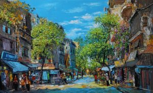 Hanoi on a Sunny Day - Vietnamese Oil Painting by Artist Giap Van Tuan