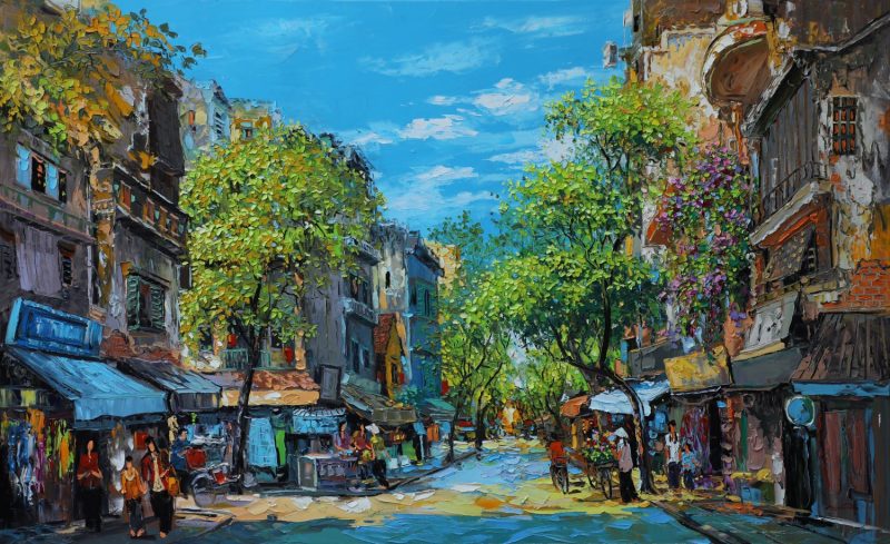 Hanoi on a Sunny Day - Vietnamese Oil Painting by Artist Giap Van Tuan