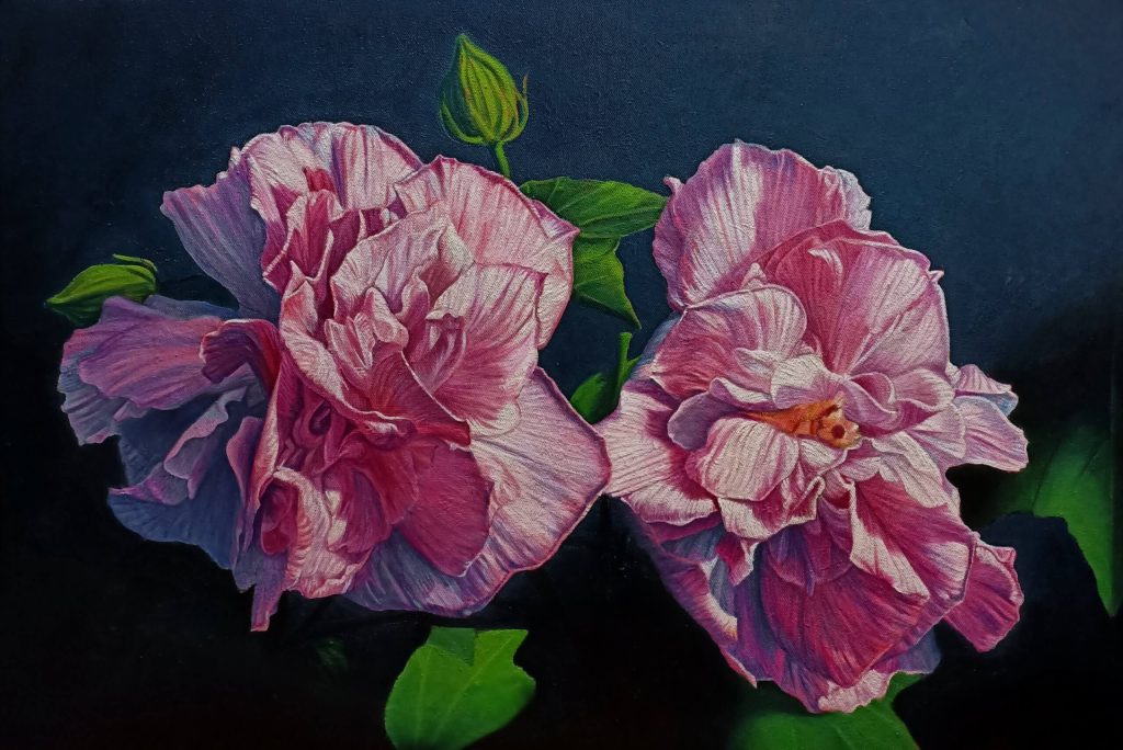 Hibiscus Mutabilis - Vietnamese Oil Painting by Artist Nguyen Dinh