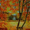 Hoan Kiem Lake in the Red Leaf Season - Lacquer Painting by Artist Hoang Hoan