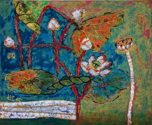 Autumn Lake - Lacquer painting by artist Nguyen Sy Hieu