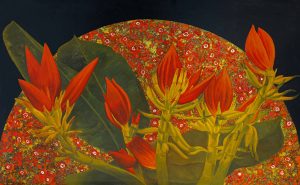 Wild Banana Blossom - Lacquer painting by artist Duy Quyen