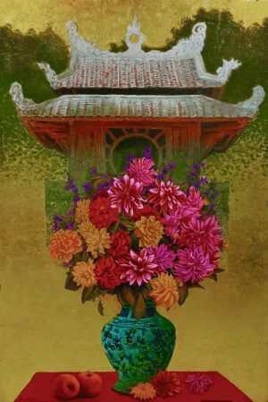 Spring Blossoms of Khue Cac - Lacquer painting by artist Duy Quyen