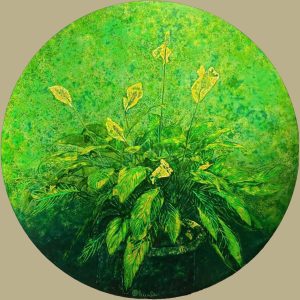 Peace Lily - Vietnamese Lacquer Painting by Artist Nguyen Thanh Chung