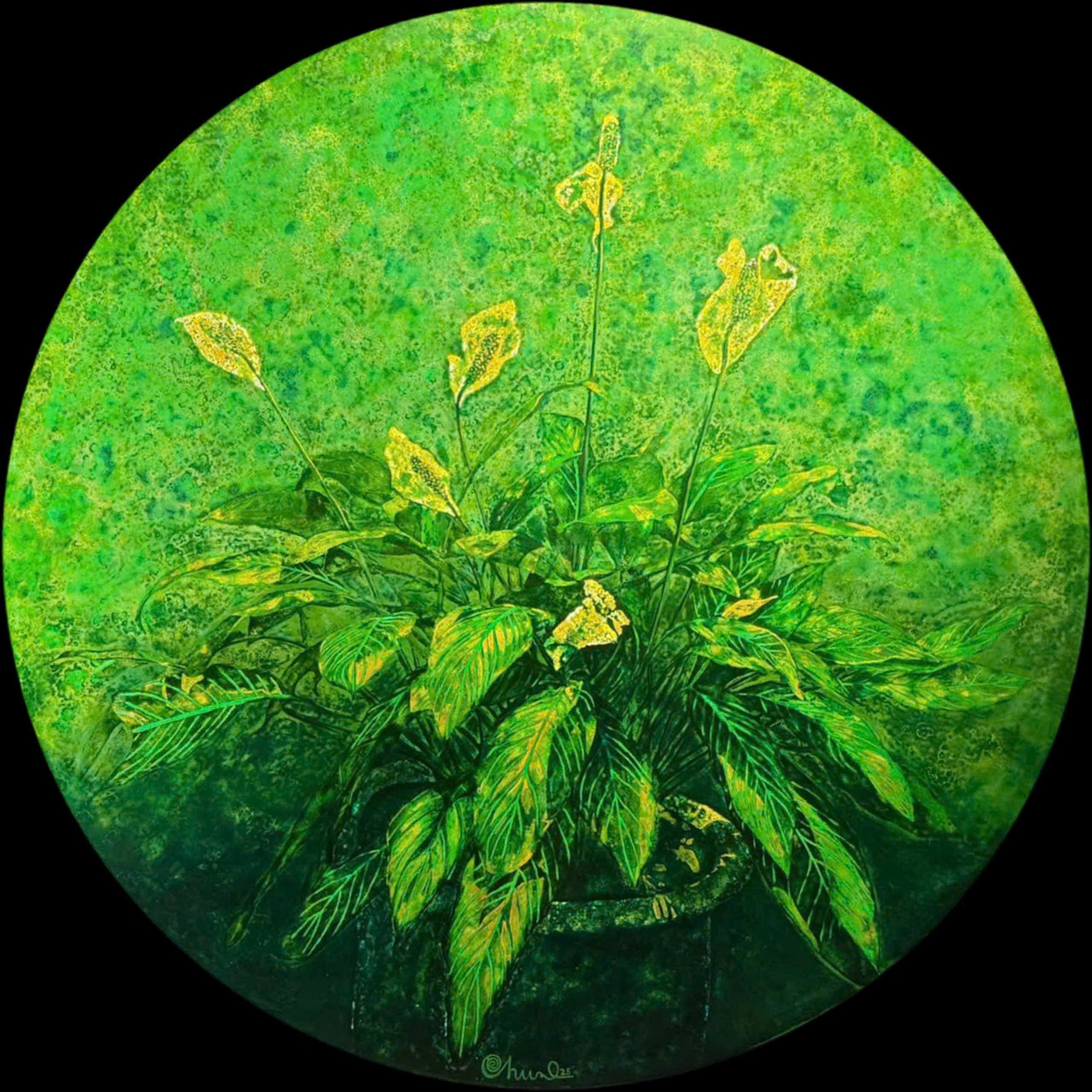 Peace Lily - Vietnamese Lacquer Painting by Artist Nguyen Thanh Chung