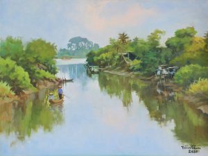 Hometown River - Vietnamese Oil Painting by Artist Tran Nam