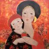 Red Rose Vietnamese Lacquer Painting by Artist Dang Hien