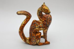 Honored Cat I - Vietnamese Lacquer Artwork by Artist Nguyen Tan Phat