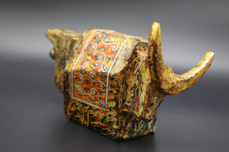 Imperial Seal Buffalo VI - Vietnamese Lacquer Artwork by Artist Nguyen Tan Phat