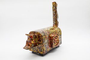 Imperial Seal Cat III - Vietnamese Lacquer Artwork by Artist Nguyen Tan Phat
