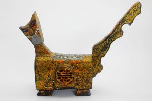 Imperial Seal Cat V - Vietnamese Lacquer Artwork by Artist Nguyen Tan Phat