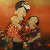 In Mother's Embrace II - Vietnamese Lacquer Painting by Artist Dang Hien