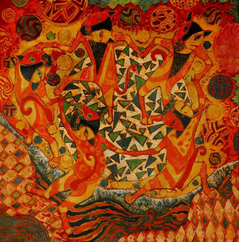 Joyful Dance - Vietnamese Lacquer Painting by Artist Ngo Ba Cong