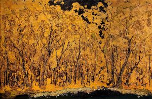 Jungle in the Autumn - Vietnamese Lacquer Painting by Artist Truong Trong Quyen