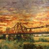 Long Bien Bridge - Vietnamese Lacquer Painting by Artist Trinh Que Anh