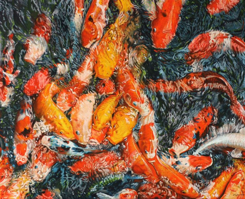 KOI Fish I - Vietnamese Oil Painting by Artist Nguyen Dinh Duy Quyen