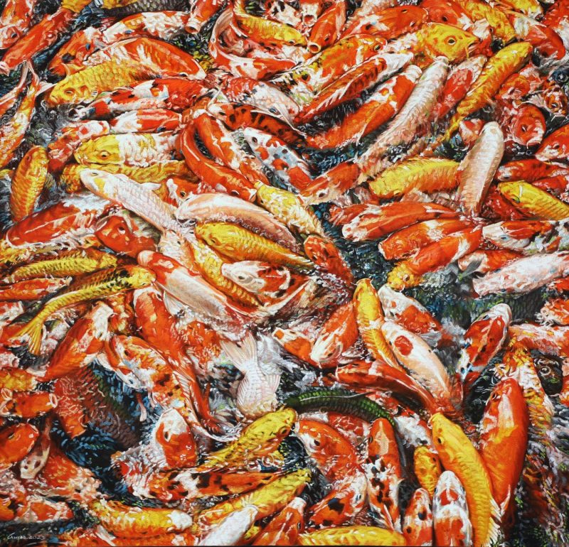 KOI Fish II - Vietnamese Oil Painting by Artist Nguyen Dinh Duy Quyen