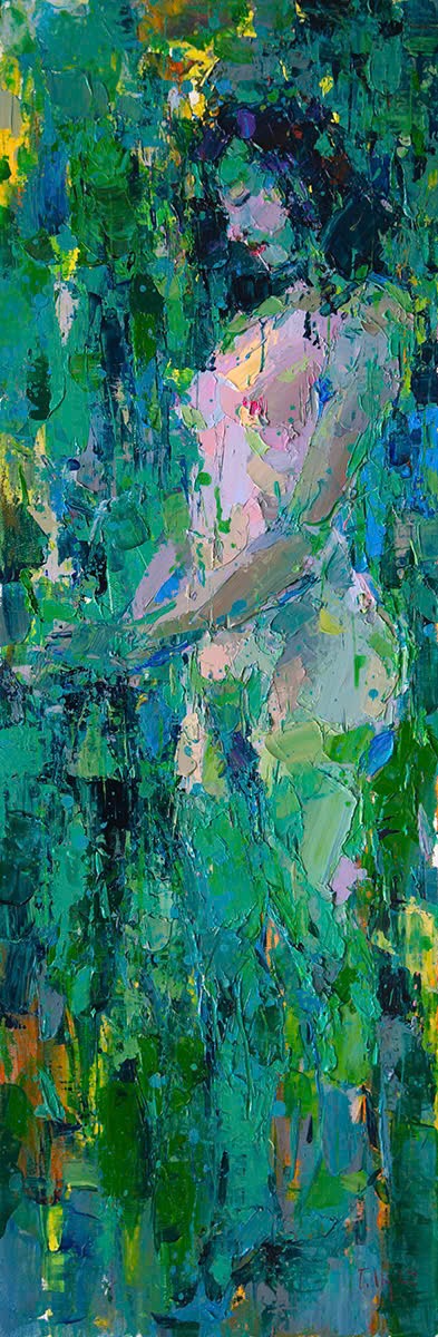 Green Nude III - Vietnamese Oil Painting by Artist Danh Cuong