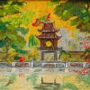 Constellation of Literature Pavilion - Vietnamese Lacquer Painting by Artist Le Khanh Hieu