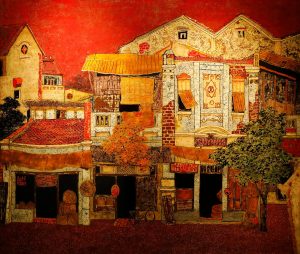 Hanoi Memoirs - Vietnamese Lacquer Painting by Artist Le Khanh Hieu