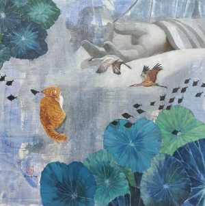 Kind Kitty - Vietnamese Oil Painting by Artist Vu Quang Hung
