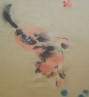 Kitty & Wool Roll - Vietnamese Watercolor Painting by Artist Le Van Hoan