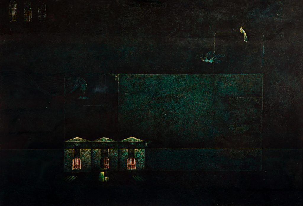 Green Memory - Vietnamese Lacquer Painting by Artist Luong Duy