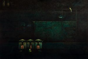 Green Memory - Vietnamese Lacquer Painting by Artist Luong Duy