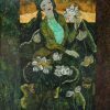 Lady & Lotus III - Vietnamese Lacquer Paintings by Artist Ngo Ba Cong