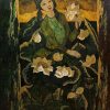 Lady & Lotus III - Vietnamese Lacquer Paintings by Artist Ngo Ba Cong