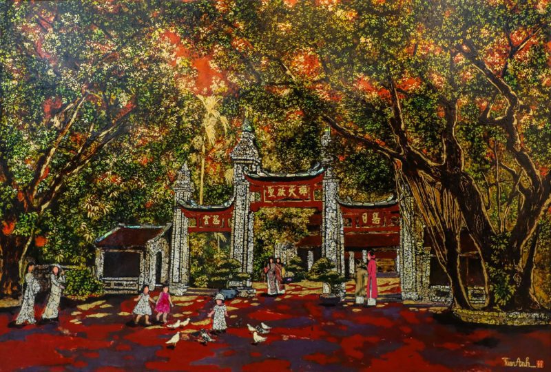 Lang Pagoda - Vietnamese Lacquer Painting by Artist Nguyen Tuan Anh