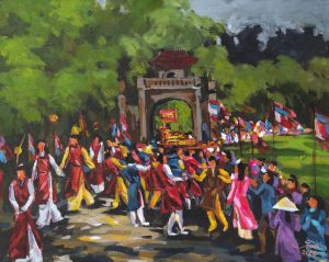 A Vietnamese Village Festival - Acrylic Painting by Artist Vu Manh Tan