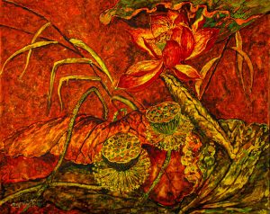Lotus Fruit - Vietnamese Lacquer Painting by Artist Giap Van Tuan